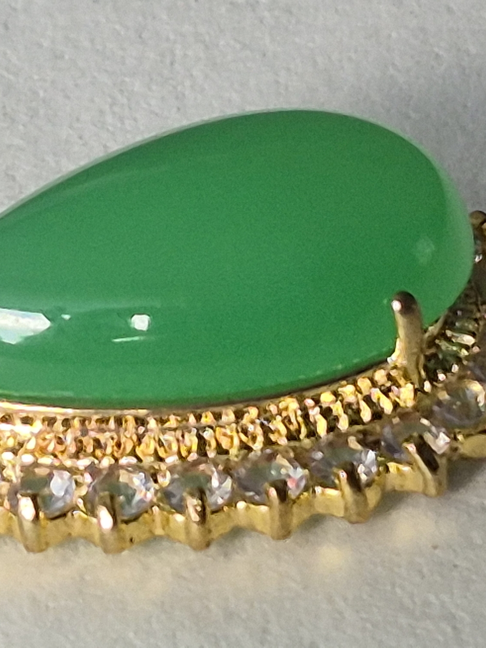 18k Gold Palted  Teardrop Green Chalcedony Pendant Necklace - Picture 3 of 8